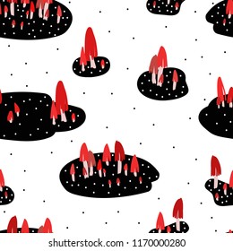 Vector seamless pattern with decorative fairytale mushrooms. Background texture.