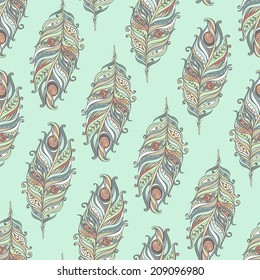Vector Seamless pattern with decorative feather