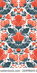 Vector seamless pattern with decorative flower arrangement. Texture with symmetrical stylized flowers. Summer bloom. Floral background for wallpaper and wrapping paper