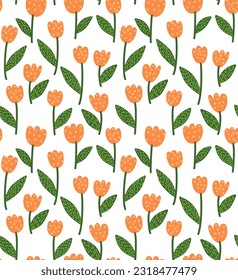 Vector seamless pattern with decorative flowers with dots. Abstract background in simple style	