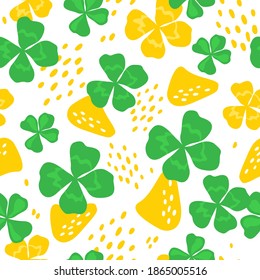 Vector seamless pattern of decorative four leaf clovers. Luck symbols background for prints and designs.