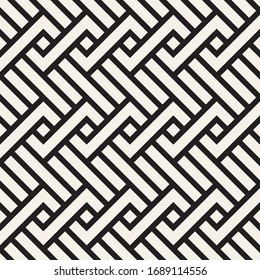 Vector seamless pattern. Decorative geometric interlaced lines. Monochrome bold stripes background.