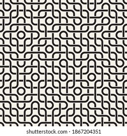 Vector seamless pattern. Decorative geometric interlaced lines. Monochrome chaotic stripes background.