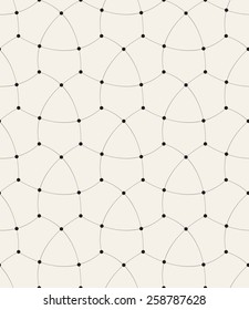 Vector seamless pattern. Decorative geometric linear grid. Linear background with small dots in nodes. Minimalist simple ornament. Modern graphic design