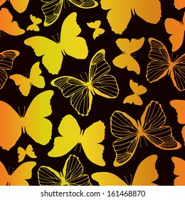 Vector seamless pattern with decorative golden butterflies. Endless background. Can be used in textile design, greeting cards, graphic design, packaging 