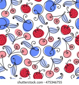Vector seamless pattern with decorative hand drawn fruits.