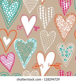 Vector seamless pattern with decorative hearts