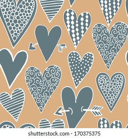 Vector seamless pattern with decorative hearts