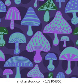 Vector seamless pattern with decorative mushrooms