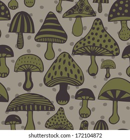 Vector seamless pattern with decorative mushrooms