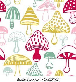 Vector seamless pattern with decorative mushrooms