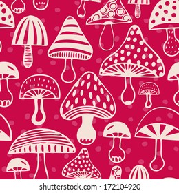 Vector seamless pattern with decorative mushrooms