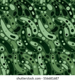 Vector seamless pattern. Decorative organic abstract motif texture. Background with green colors ornament. Modern stylish ornament.