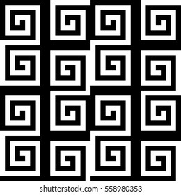 Vector seamless pattern. Decorative ornament, modern design with striped black white spiral lines. Background, texture with illusive art effect. Disco decoration for web, fabric, fun card, print cover