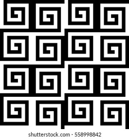 Vector seamless pattern. Decorative ornament, modern design with striped black white spiral lines. Background, texture with illusive art effect. Disco decoration for web, fabric, fun card, print cover