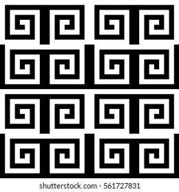 Vector seamless pattern. Decorative ornament, ancient design with striped black white spiral lines. Background, texture with op art effect. Classic decoration for tile, card, textile, parquet, border