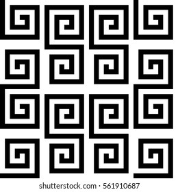 Vector seamless pattern. Decorative ornament, ancient design with striped black white spiral line. Background, texture with optical art effect. Classic decoration for tile, cover, fabric, print, badge