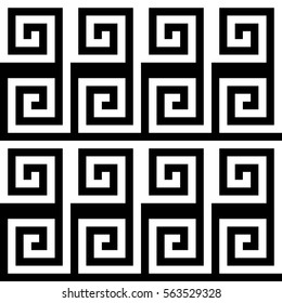 Vector seamless pattern. Decorative ornament, ancient design with striped black white spiral line. Background, texture with optical art effect. Classic decoration for tile, cover, fabric, print, badge