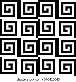 Vector seamless pattern. Decorative ornament, modern design with striped black white spiral lines. Background, texture with illusive art effect. Disco decoration for web, fabric, fun card, print cover