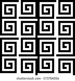 Vector seamless pattern. Decorative ornament, modern design with striped black white spiral lines. Background, texture with illusive art effect. Disco decoration for web, fabric, fun card, print cover
