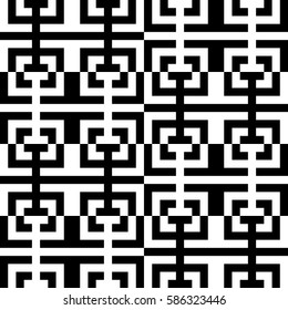 Vector seamless pattern. Decorative ornament, traditional tracery with black white design. Background, texture with folk handiwork. Fabric textile swatch for cloth, blanket, carpet, tapestry.