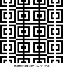 Vector seamless pattern. Decorative ornament, traditional tracery with black white design. Background, texture with folk handiwork. Fabric textile swatch for cloth, blanket, carpet, tapestry.