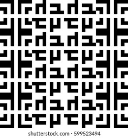 Vector seamless pattern. Decorative ornament, traditional tracery with black white design. Background, texture with folk handiwork. Fabric textile swatch for cloth, blanket, carpet, tapestry.