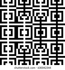 Vector seamless pattern. Decorative ornament, traditional tracery with black white design. Background, texture with folk handiwork. Fabric textile swatch for cloth, blanket, carpet, tapestry.