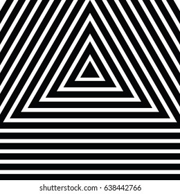 Vector seamless pattern. Decorative ornament, figurative design template with striped black white triangles. Background, texture with optical illusion effect. Decor for card tile textile parquet wall