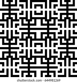 Vector seamless pattern. Decorative ornament, traditional tracery with black white design. Background, texture with folk handiwork. Fabric textile swatch for cloth, blanket, carpet, tapestry.