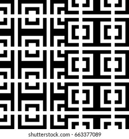 Vector seamless pattern. Decorative ornament, traditional tracery with black white design. Background, texture with folk handiwork. Fabric textile swatch for cloth, blanket, carpet, tapestry.