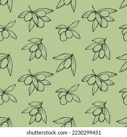 Vektornahtloses Muster für dekorative Drucke. Handgezeichnete Olivenzweige.