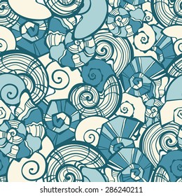 Vector seamless pattern. Decorative seashells. 