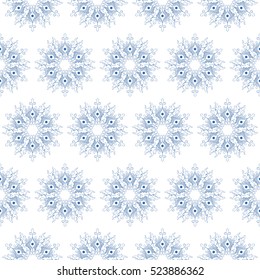 Vector seamless pattern with decorative snowflakes isolated on white background. Christmas winter background. Design for textiles, holiday wrapping paper