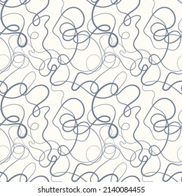 Vector seamless pattern. Decorative texture with tangled curved lines. Scrawl squiggly in pastel colors.