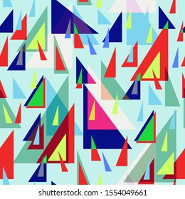 Vector seamless pattern with decorative triangles and elements. Geometric abstract bright background.