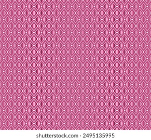 Vector seamless pattern. Deep pink color on matching background. Plain hexagon frames. Hexagon geometric shapes. Seamless pattern. Tileable vector illustration.