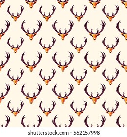 Vector seamless pattern with deer head. Colored pattern for fabric, paper, book cover, greeting card.