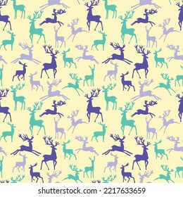 Vector seamless pattern of deers silhouette collection. Background for wallpaper, packagings, postcard, birthday, textiles, paper, holiday. 