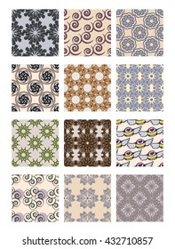 Vector seamless  pattern. Delicate backgrounds set. 12 design elements, retro style.