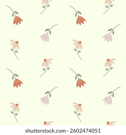 Vector seamless pattern with delicate simple flowers. Floral summer wallpaper. Repeat texture for textile or wrapping paper with tender stylized plants. Botanical ornament.