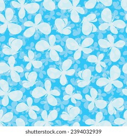 Vector seamless pattern with delicate white butterflies on a blue background