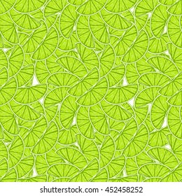 Vector seamless pattern. Delicious slice of bright green lime on white background. Tropical fruit theme, vitamin food abstract endless texture. Fresh citrus in flat style