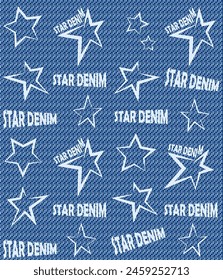 Vektorgrafik nahtloses Muster mit Denim-Textur, Sternen und der Inschrift Star Denim.