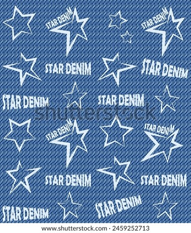 Vector seamless pattern with denim texture, stars, and the inscription star denim.