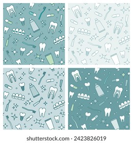 vector seamless pattern dental dentist oral hygiene, teeth, toothbrush and toothpaste, braces and dental implants, background for dental clinics and corporate identity