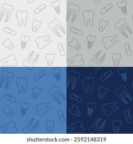 vector seamless pattern dental dentist oral hygiene, teeth, toothbrush and toothpaste, braces and dental implants, background for dental clinics and corporate identity