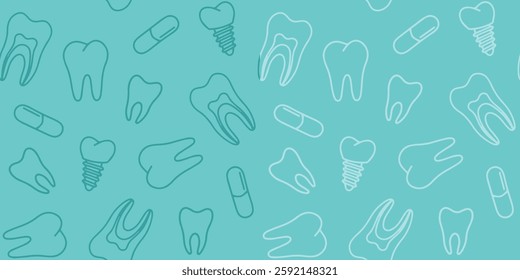 vector seamless pattern dental dentist oral hygiene, teeth, toothbrush and toothpaste, braces and dental implants, background for dental clinics and corporate identity