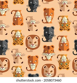 vector seamless pattern depicting animals,lion, tiger, panther