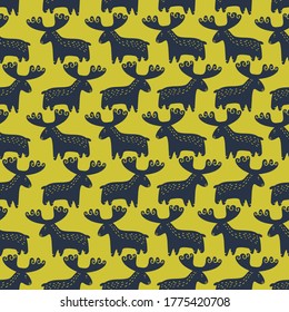 Vector seamless pattern design of abstract nordic moose silhouettes in lines